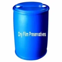 Blue chemical drum containing dry film preservatives