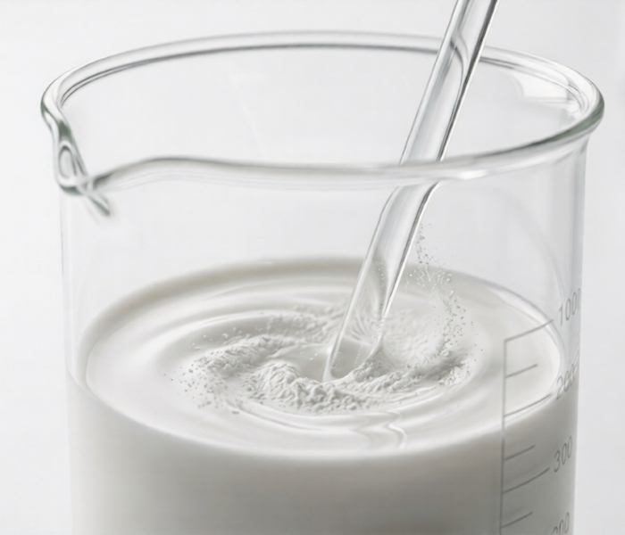 Wetting agent liquid being mixed in a laboratory glass beaker