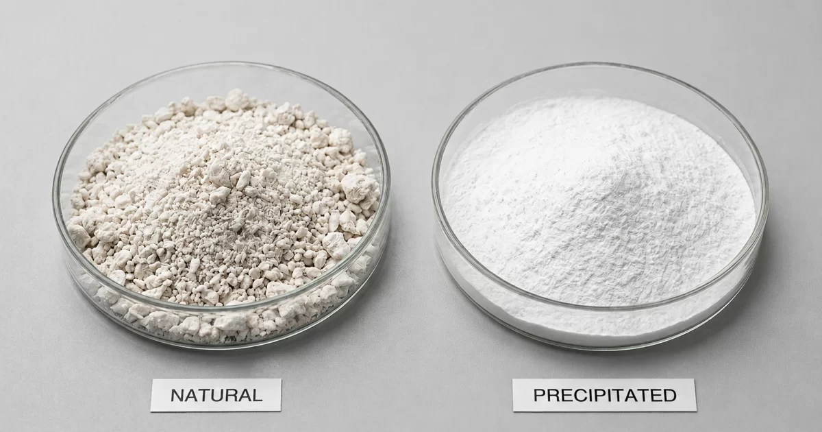 Natural and precipitated Barium Sulfate powder comparison